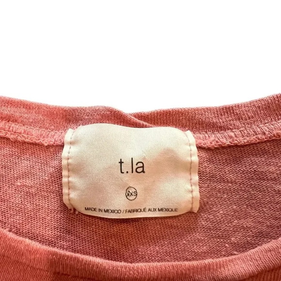 Anthropologie t.la Pink Women's XXS Cropped Ruffle Flutter Sleeve Hemp Tee - Picture 3 of 4